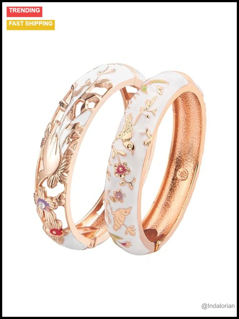 Enamel Crystal Hinge Cuff Bangle Bracelet Hollowed Bird Jewelry
